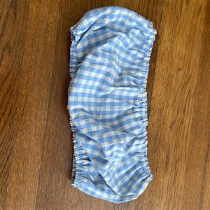 Women’s Bandeau top. Gingham blue and cream.
